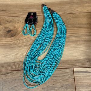 Rio Rainforest Blue Turquoise Seed Beads Necklace Set